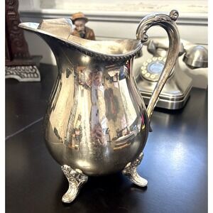 Vintage Water Pitcher EPC Bristol Ice Lip Silver Plate B44 7.5", Footed Pitcher